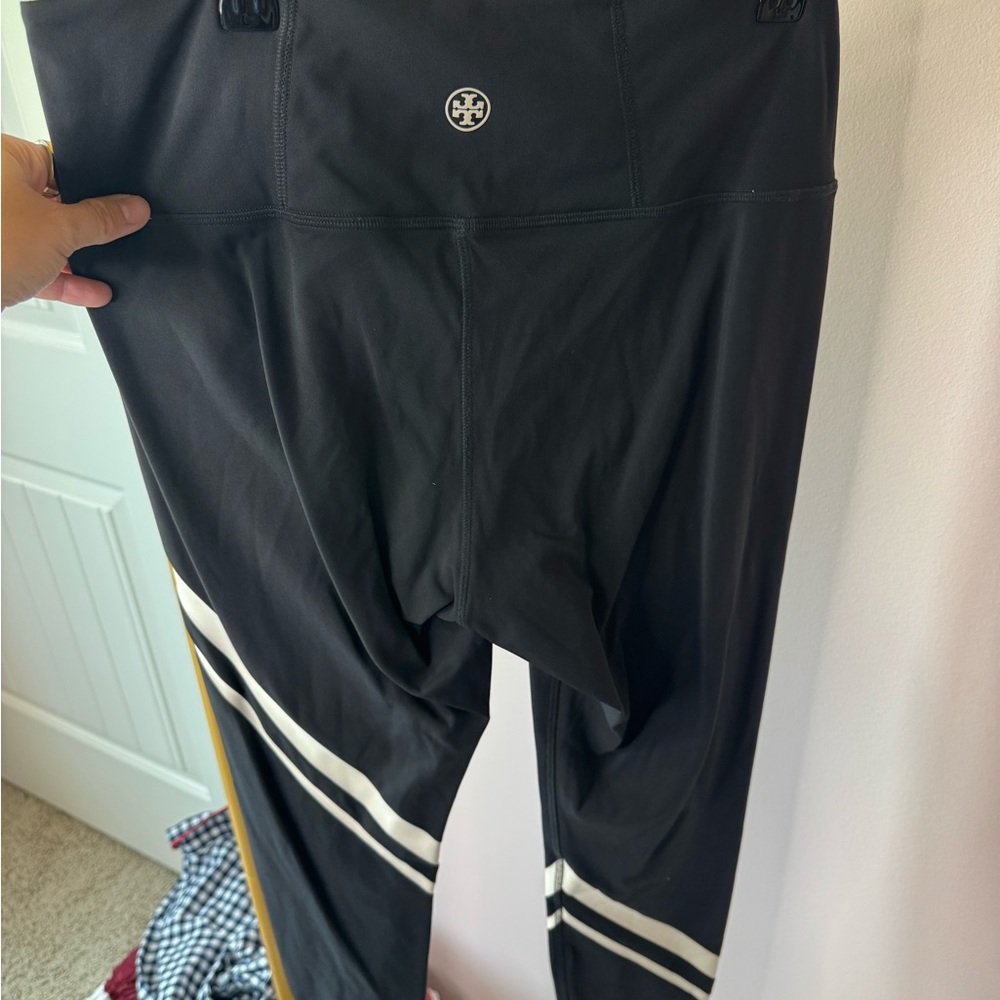 Tory Burch' Black Athletic Leggings with White Stripe